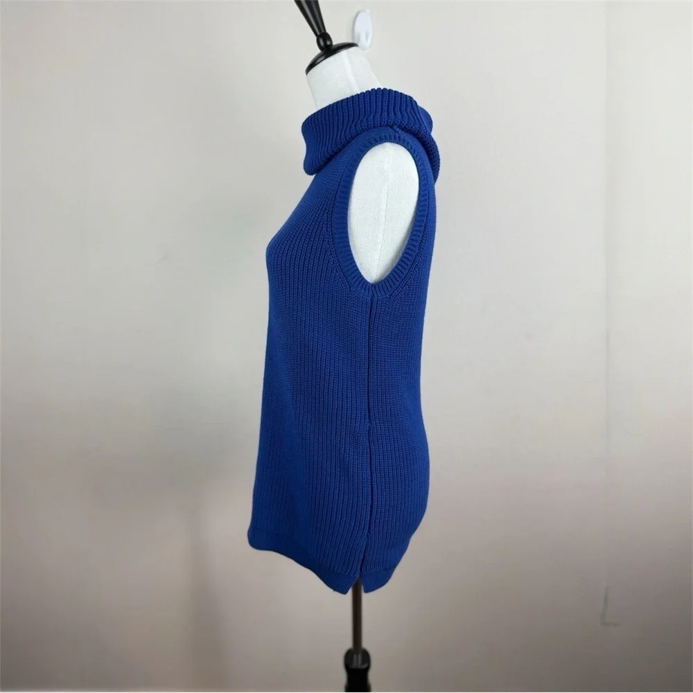 Talbots Women's Blue Sleeveless Turtleneck Sweater Tunic Top Size S Cotton Blend - Picture 3 of 10